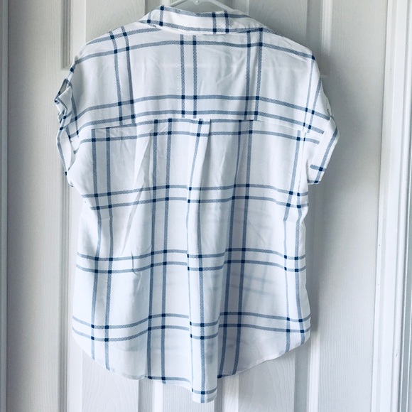 Plaid Short Sleeves Button Down Blouse in Blue - Picture 6 of 7
